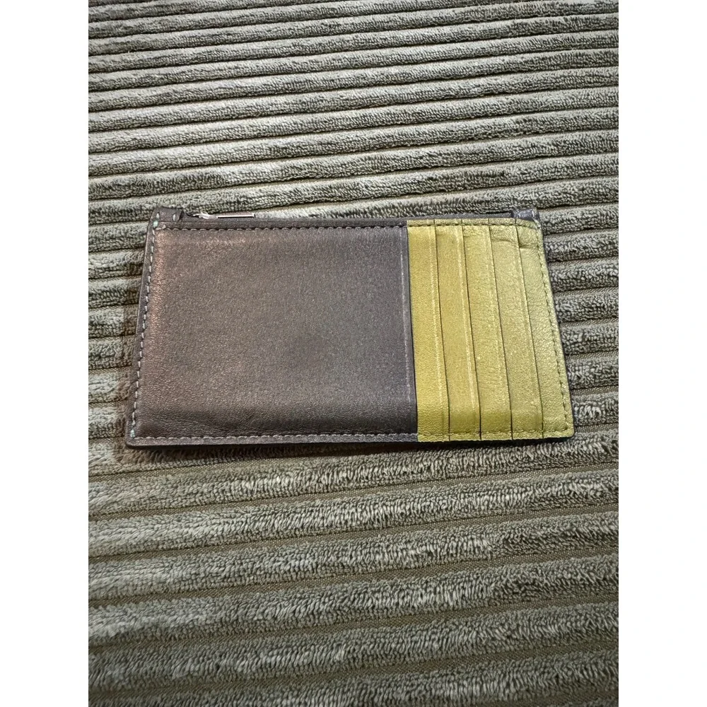 COACH New York Zip Card Case Wallet Pouch Holder Hunter Green Yellow‎ Leather